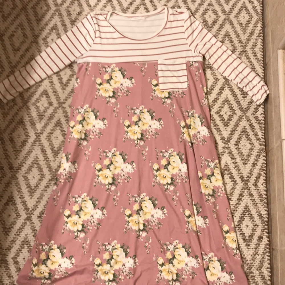 Flora and striped dress